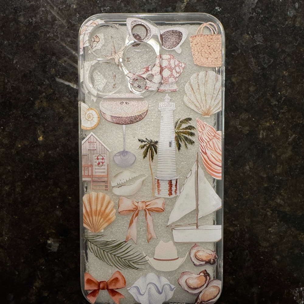 Seashell & Lighthouse Glitter Phone Case - Pink Accents
